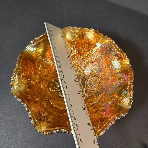 Vtg Imperial Glass American Beauty Open Rose Marigold Riffle Carnival Glass Bowl - Picture 12 of 14